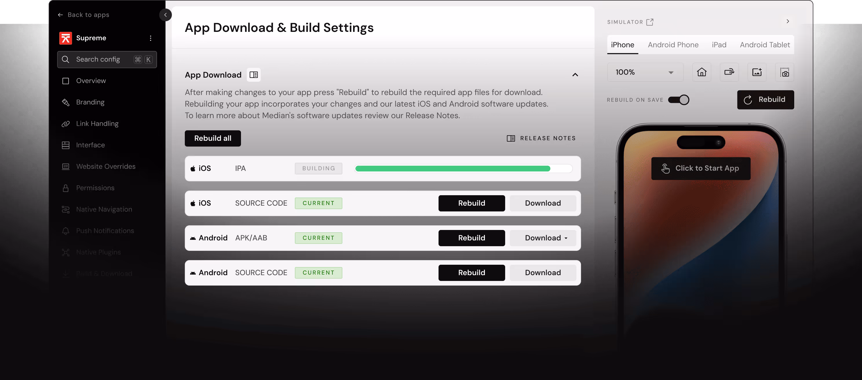 Online Builds interface